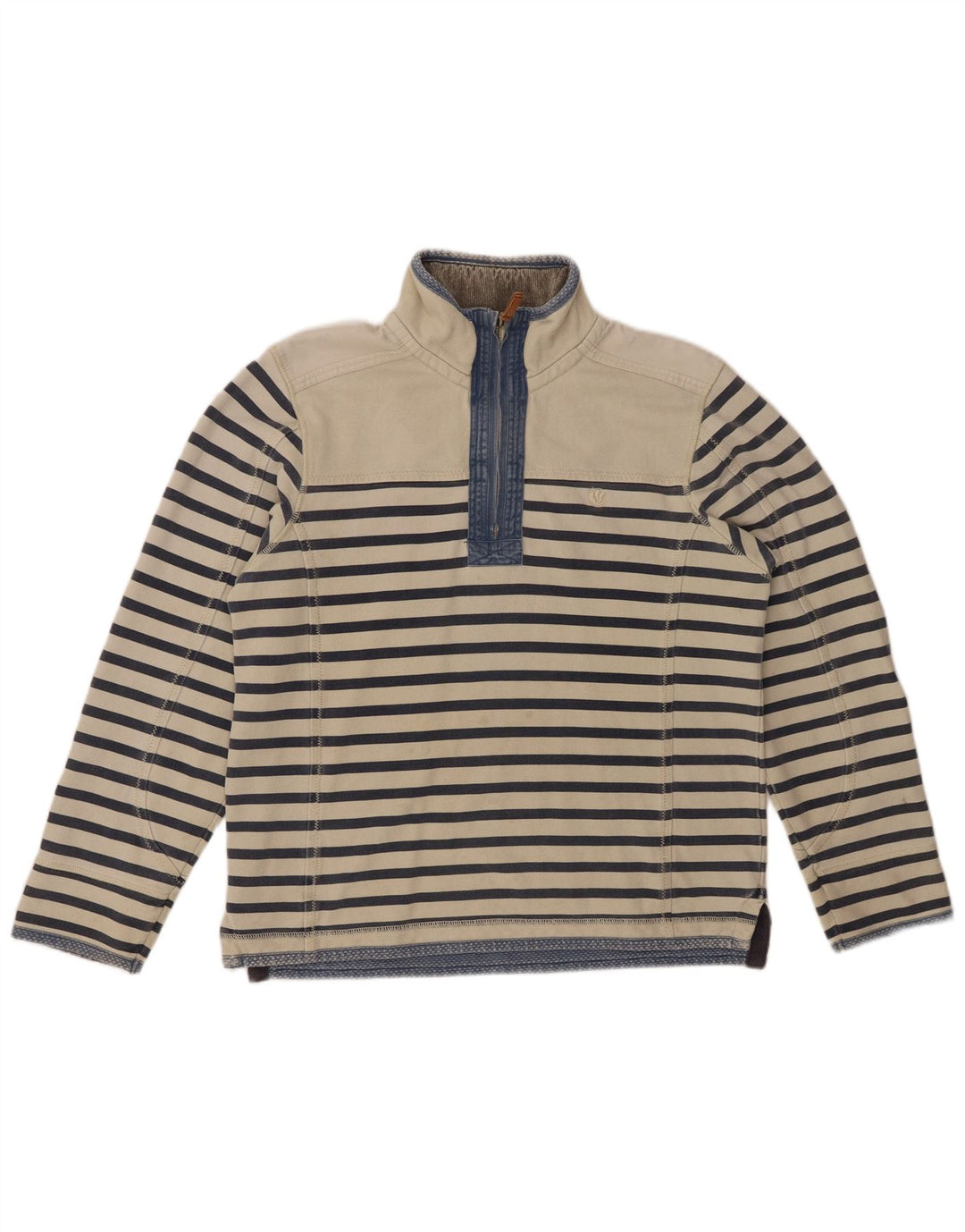 FAT FACE Herren-Sweatshirt mit Reißverschluss am Hals, Größe S, cremefarben, gestreift, aus Baumwolle