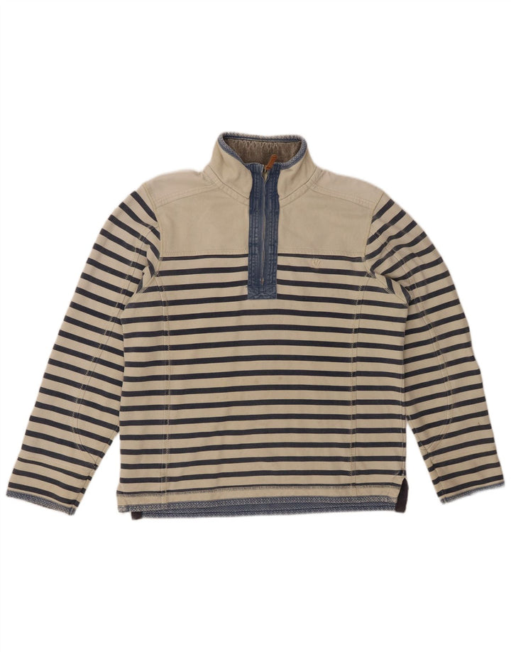 FAT FACE Herren-Sweatshirt mit Reißverschluss am Hals, Größe S, cremefarben, gestreift, aus Baumwolle