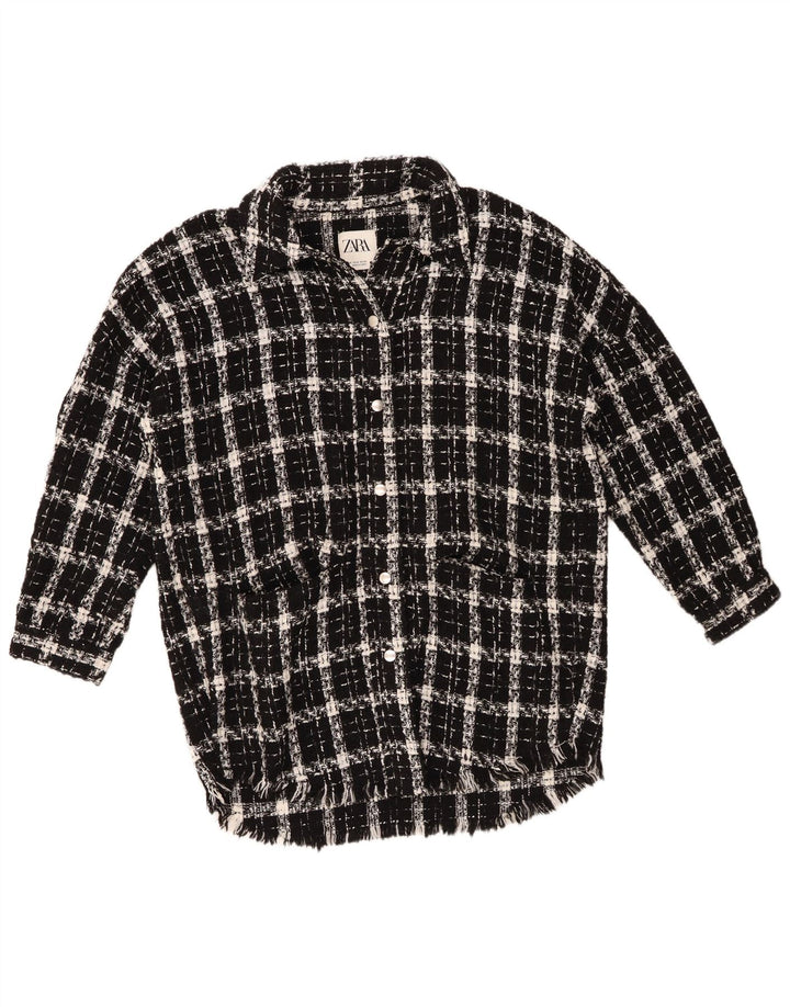 Zara Damen-Overshirt, übergroßes Hemd, UK 14, mittelschwarz, kariert, Acryl