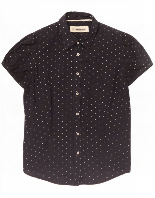 Gas Womens Short Sleeve Shirt UK 14 Large Navy Blue Spotted Cotton