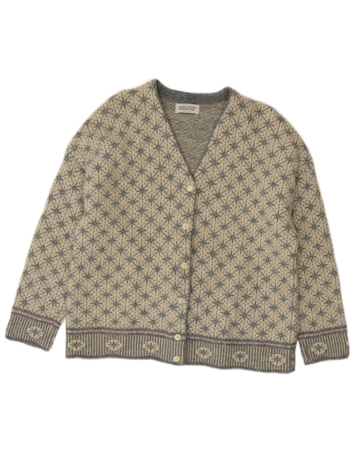 BENETTON Damen-Strickjacke in Übergröße, Gr. 10, Größe S, Grau, Fair Isle