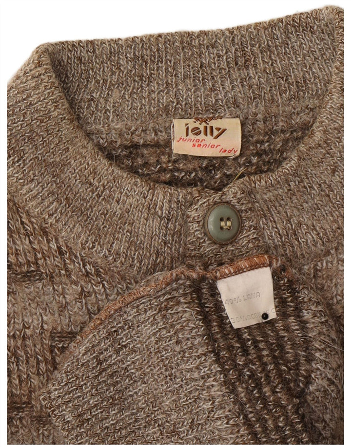 Vintage Damen-Pullover mit Knopfkragen, UK 16, große braun gestreifte Wolle