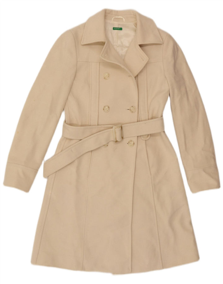 Benetton Damen Zweireihiger Mantel IT 40 Small Beige Wolle