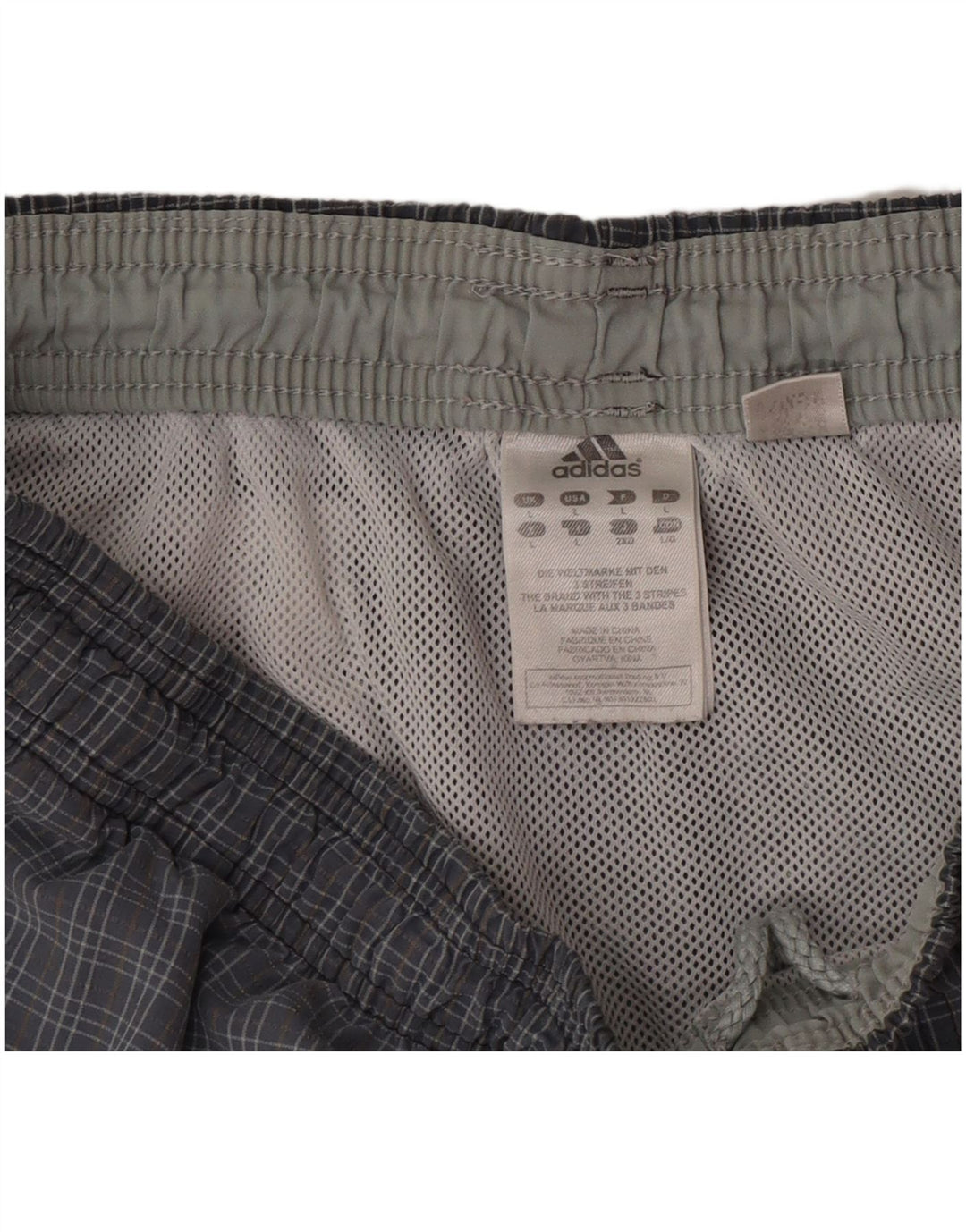 Adidas Herren-Badeshorts, groß, grau kariertes Nylon