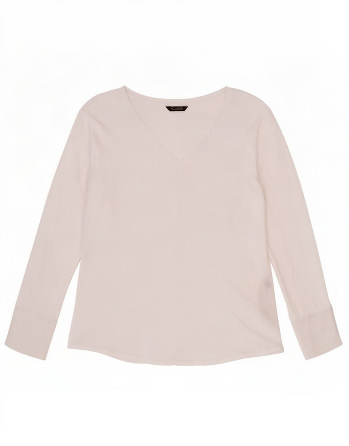 Massimo Dutti Damen Durchsichtiges Top Langarm UK 12 Mittelweiß Lyocell