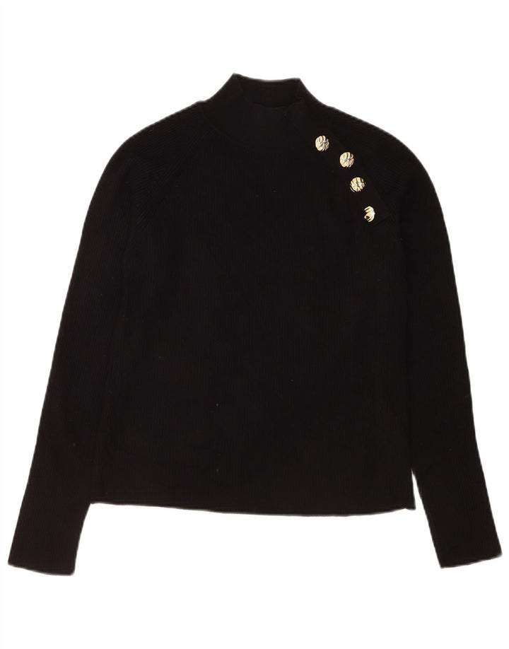 Zara Damen Crop Top Langarm UK 14 Große schwarze Viskose