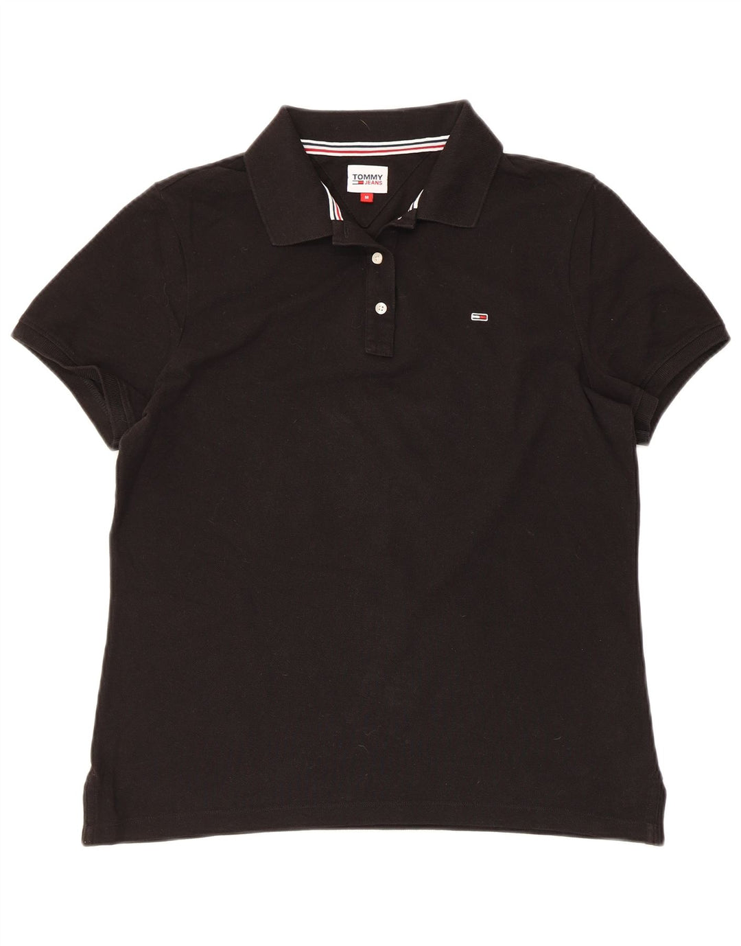 TOMMY HILFIGER Damen Poloshirt UK 14 Mittelschwarze Baumwolle