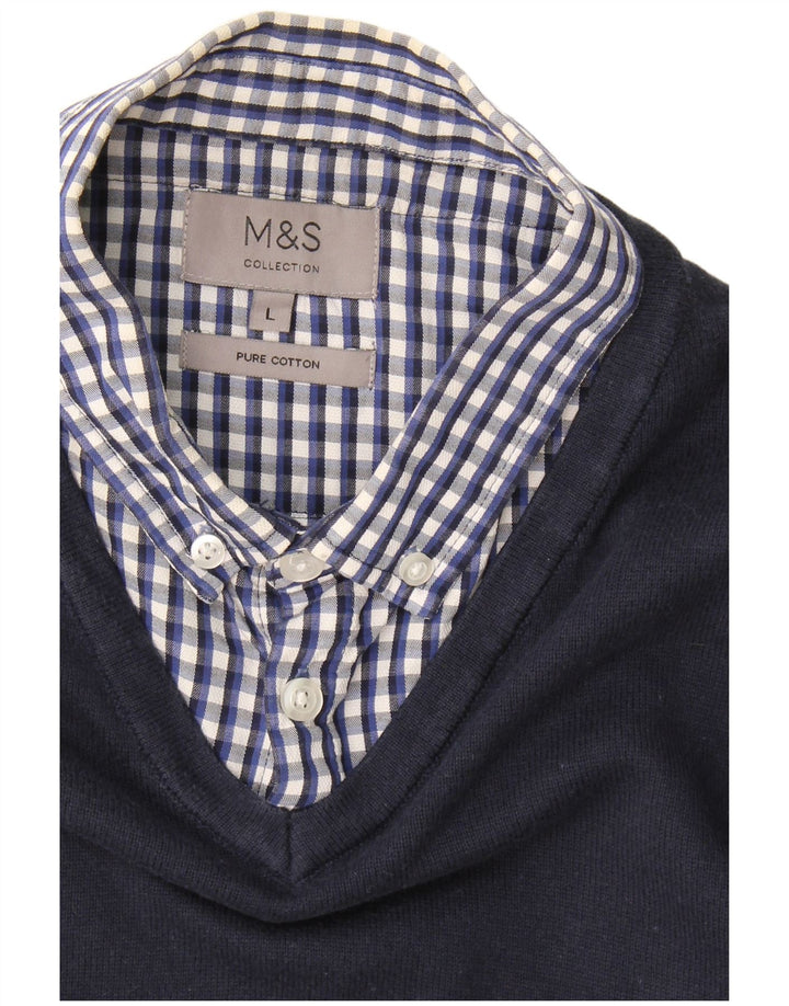Marks & Spencer Herren-Pullover mit Rollkragen, groß, marineblau, kariert