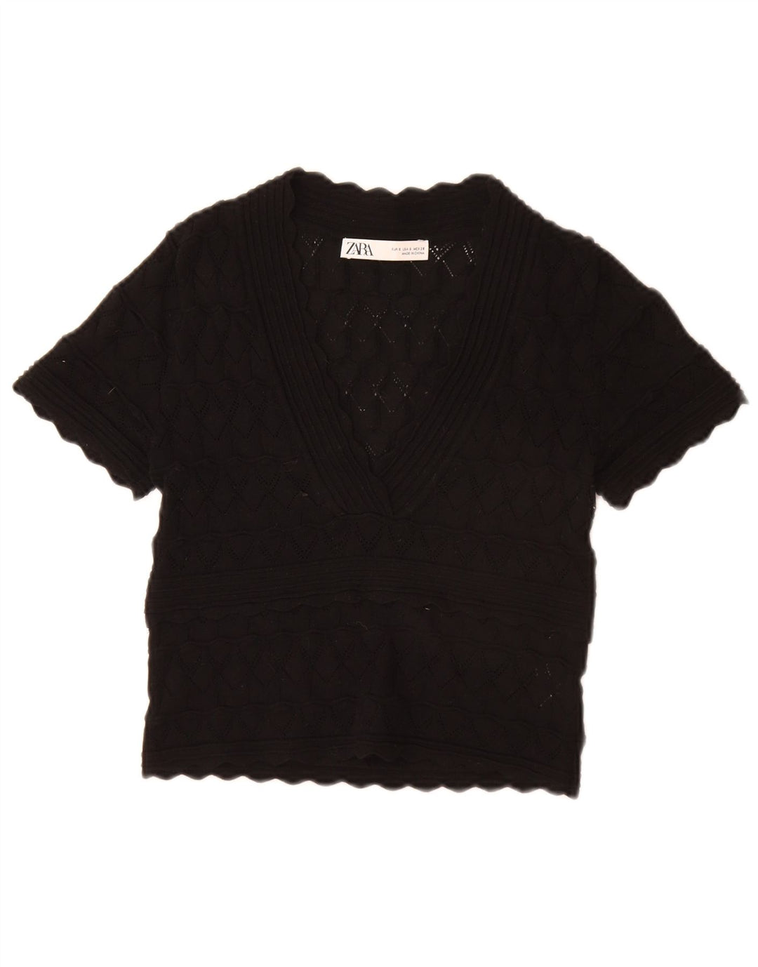 Zara Damen Crop Bluse Top UK 10 Small Schwarz Viskose