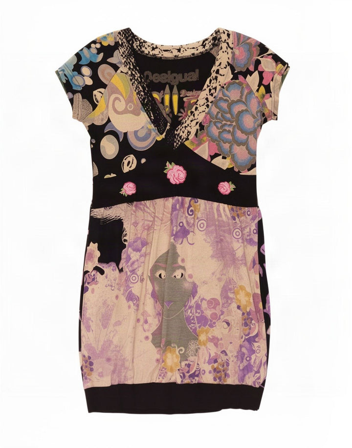 Desigual Womens Abstract Pattern Bubble Dress UK 14 Große marineblaue Baumwolle