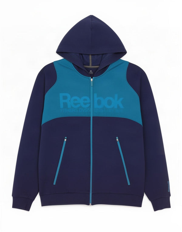 Reebok Herren-Kapuzenpullover mit grafischem Reißverschluss, groß, marineblau, Colourblock-Baumwolle