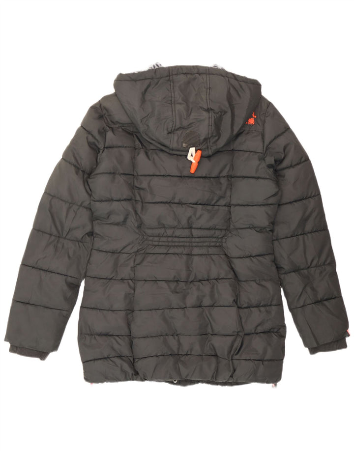 Superdry Wattierte Damenjacke mit Kapuze, UK 14, mittelgraues Polyester