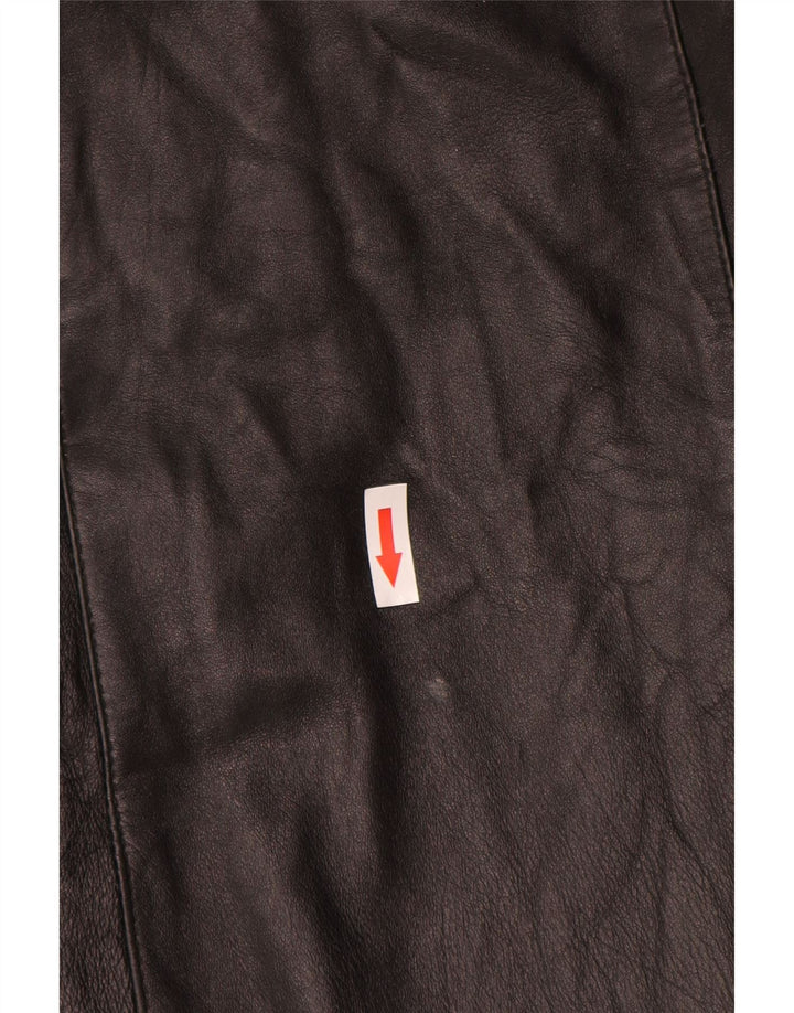 Vintage Damen Loose Fit Ledermantel UK 14 Mittelschwarzes Leder