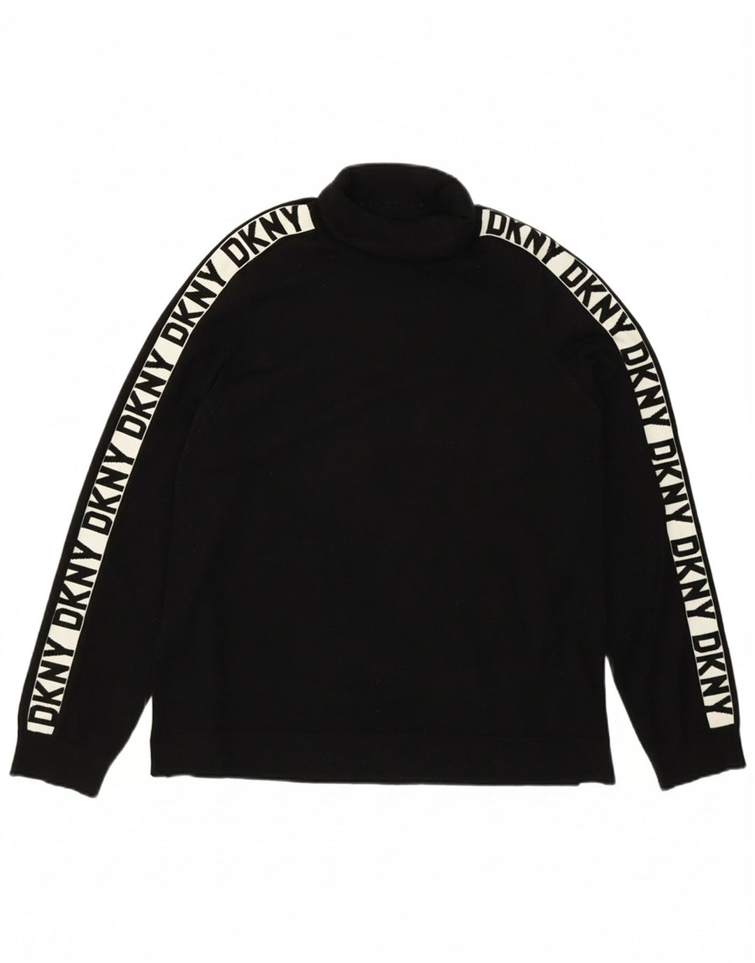 DKNY Womens Graphic Roll Neck Jumper Sweater UK 14 Medium Black Viscose