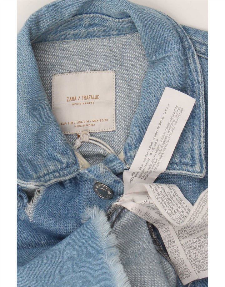 Zara Damen Trafaluc Distressed Oversized Denim Dress UK 10 Small Blau