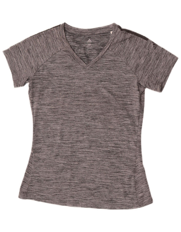Adidas Damen Climalite T-Shirt Top UK 12 Mittelgrau geflecktes Polyester