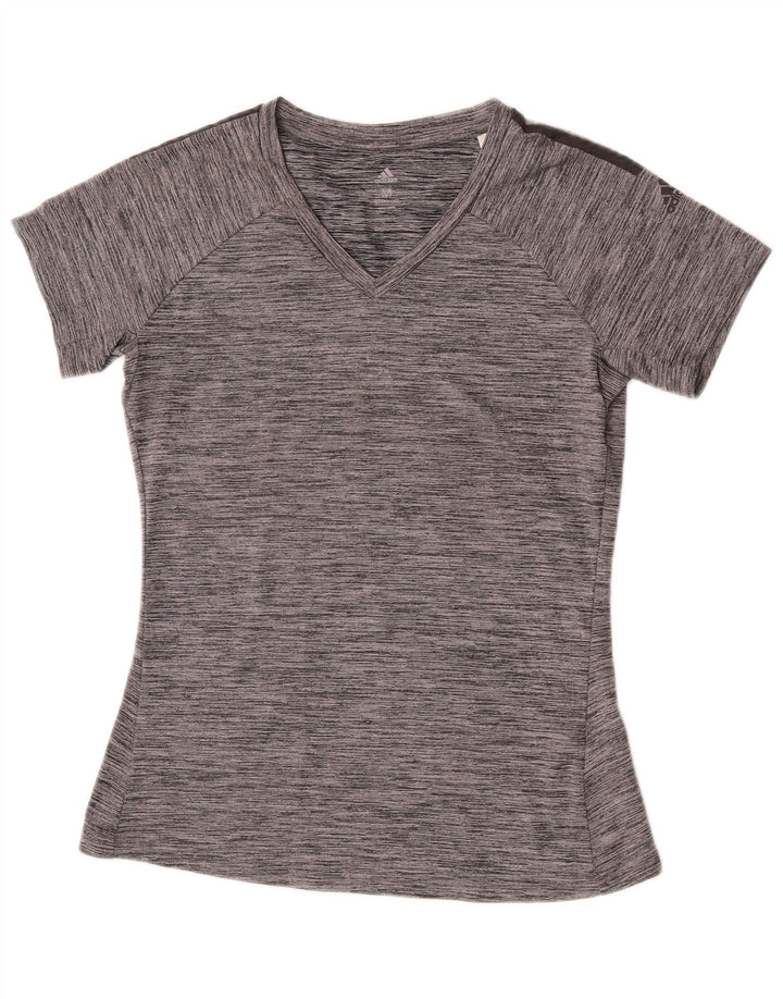 Adidas Damen Climalite T-Shirt Top UK 12 Mittelgrau geflecktes Polyester