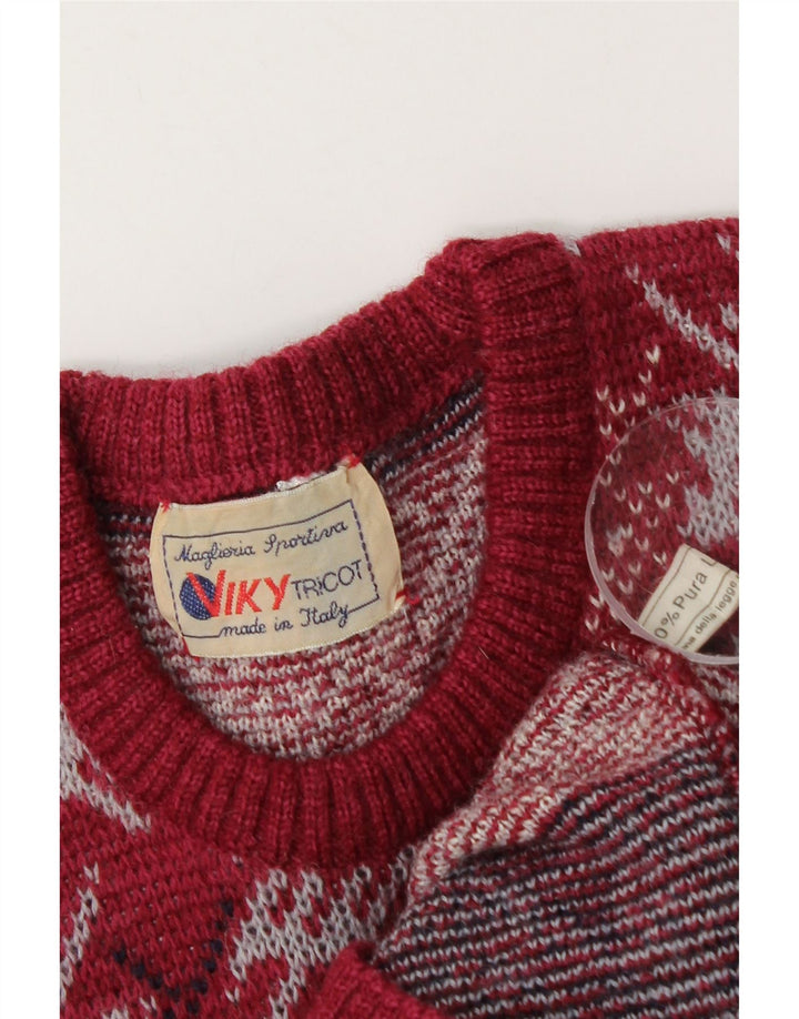 Viky Tricot Herren-Pullover mit Rundhalsausschnitt, kleine rote geometrische Schurwolle