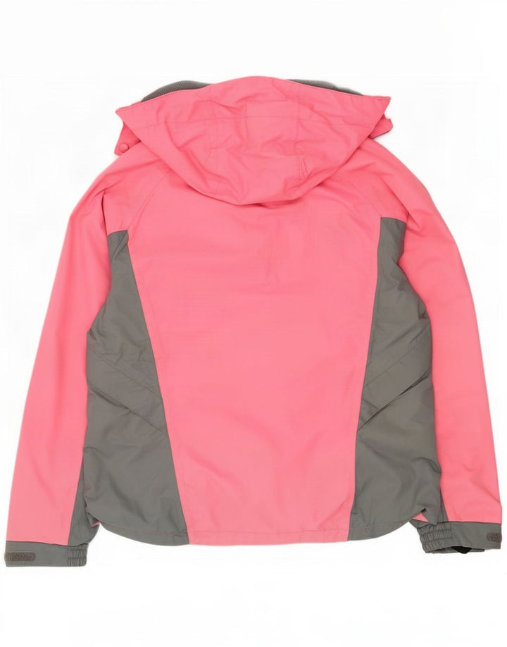 Vintage Damen Skijacke mit Kapuze UK 12 Mittelrosa Colourblock Polyamid