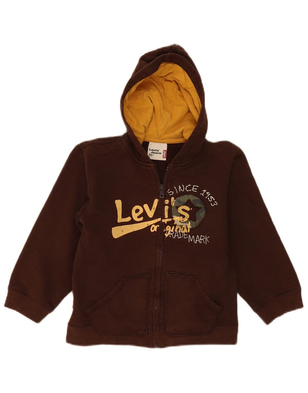Levi's Jungen-Kapuzenpullover mit grafischem Reißverschluss, 5–6 Jahre, braune Baumwolle