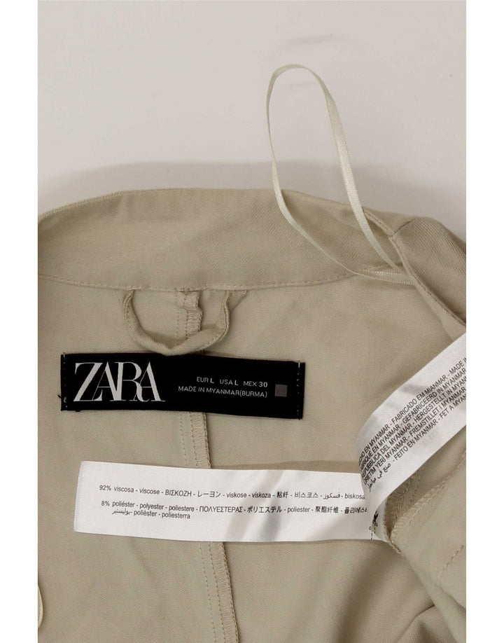 Zara Womens Open Blazer Jacke UK 16 Large Beige Viscose