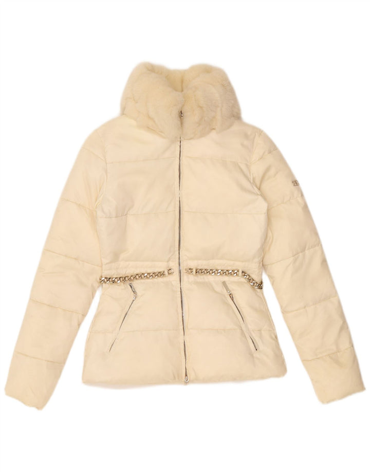 Elisabetta Franchi Damen Wattierte Jacke IT 42 Medium Off White Nylon
