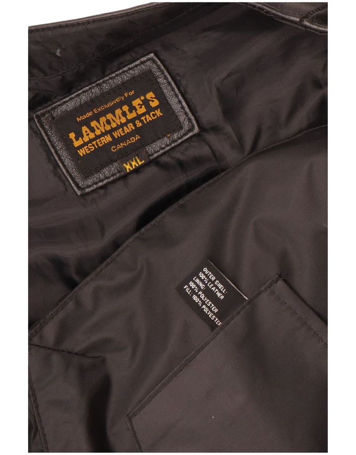 Lammle's Herren Motorstyle Graphic Lederweste 2XL Schwarzes Leder