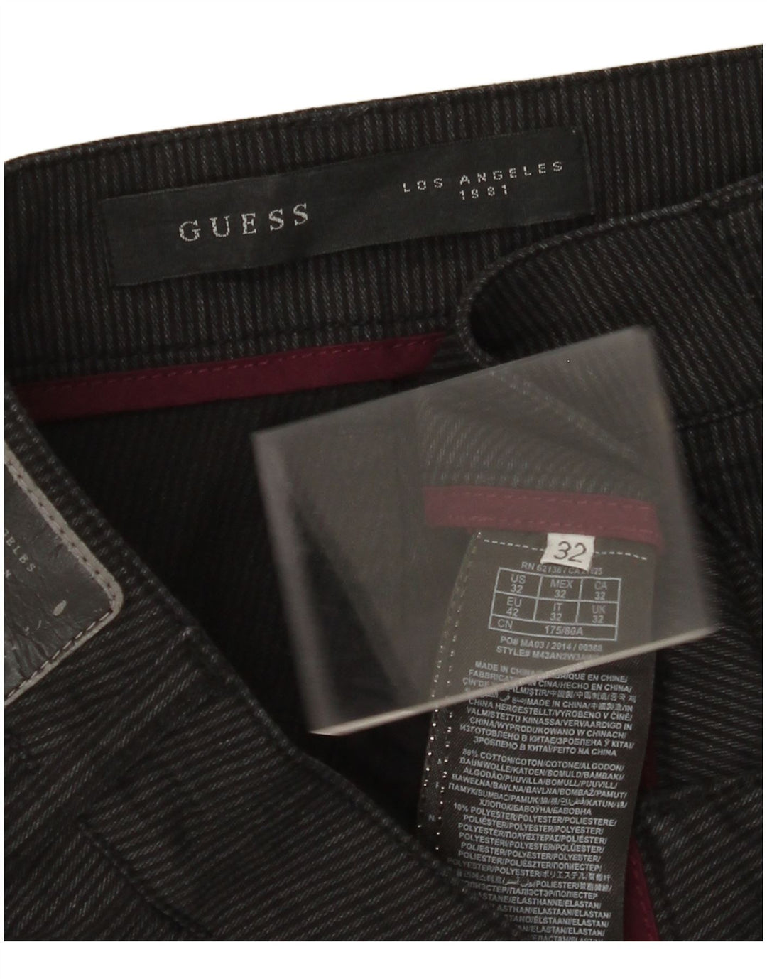 GUESS Herren-Freizeithose, gerade, W32, L30, schwarze Nadelstreifen-Baumwolle