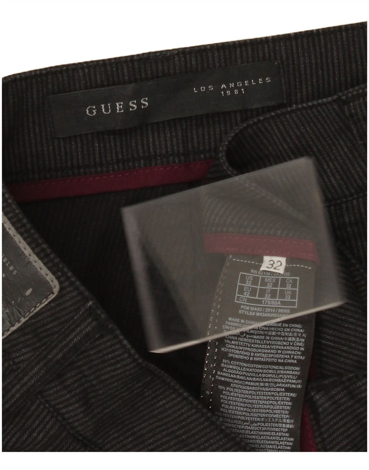 GUESS Herren-Freizeithose, gerade, W32, L30, schwarze Nadelstreifen-Baumwolle