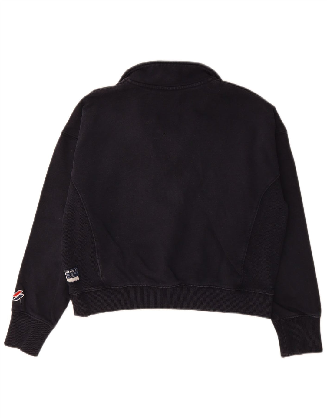 Superdry Damen Crop Zip Neck Sweatshirt Pullover UK 12 Medium Marineblau