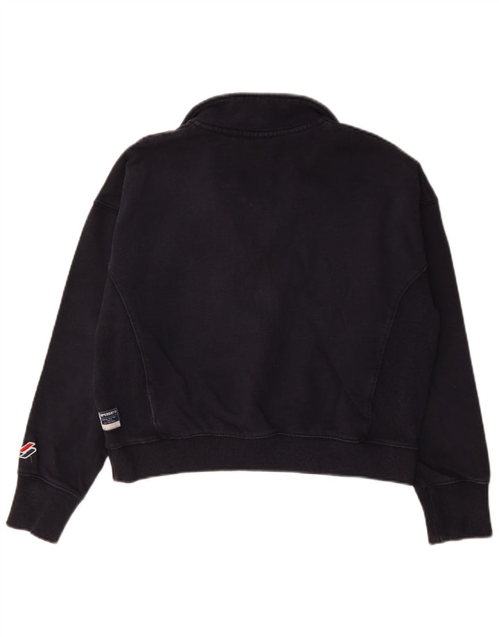 Superdry Damen Crop Zip Neck Sweatshirt Pullover UK 12 Medium Marineblau