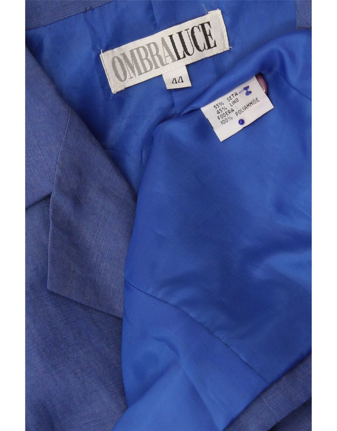 Ombraluce Damen-Blazerjacke mit 3 Knöpfen, IT 44, mittelblaue Seide
