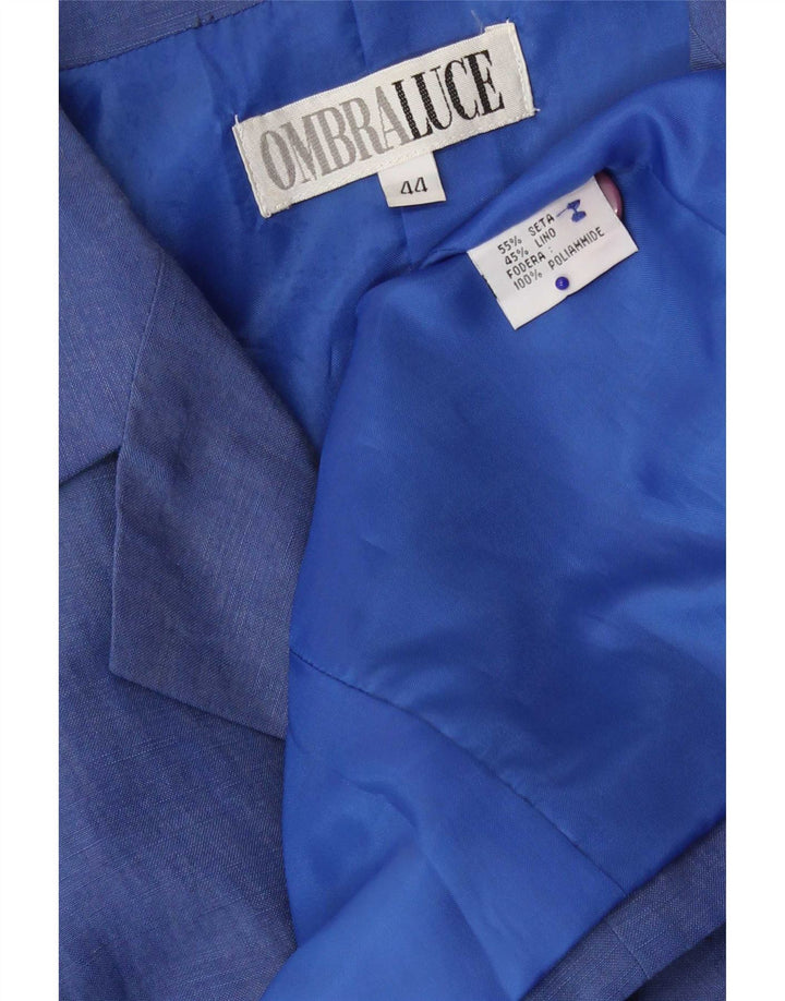 Ombraluce Damen-Blazerjacke mit 3 Knöpfen, IT 44, mittelblaue Seide
