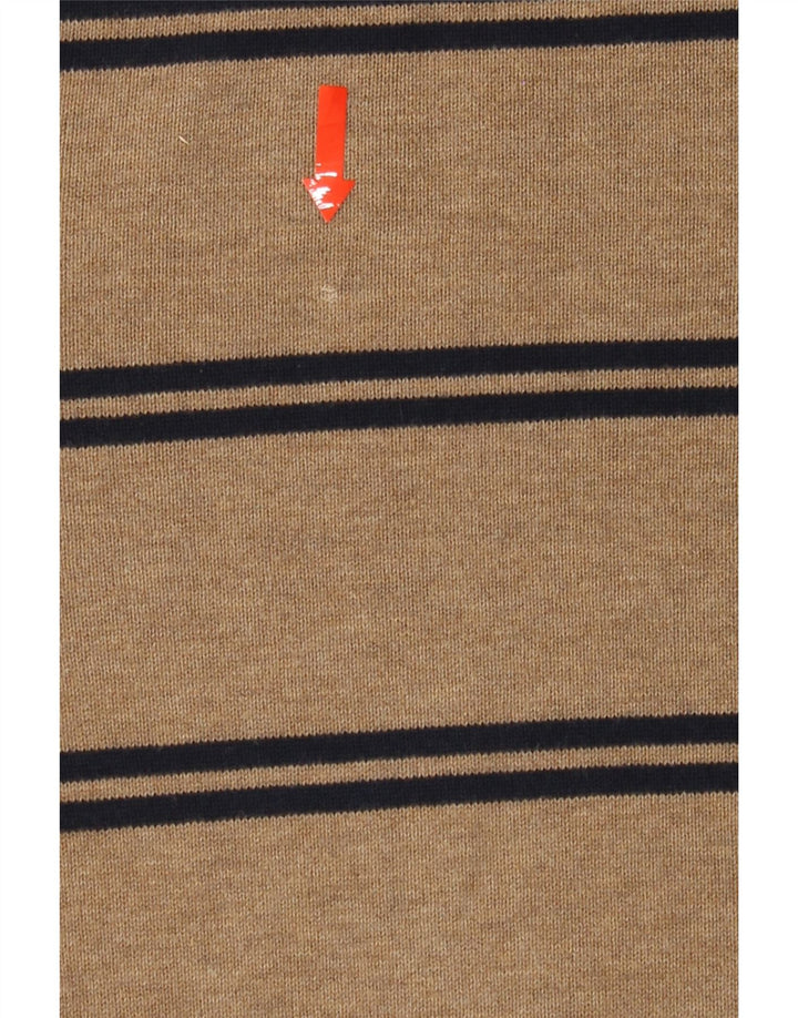 TOMMY HILFIGER Mens V-Neck Jumper Sweater Medium Brown Striped Cotton Vintage Tommy Hilfiger and Second-Hand Tommy Hilfiger from Messina Hembry 