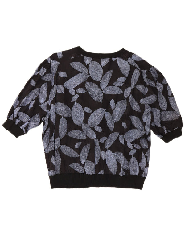Vintage Womens Short Sleeve Shirt Blouse IT 50 XL Black Floral