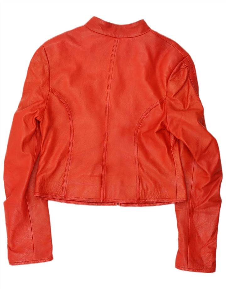 VINTAGE Damen Crop Leder Racer Jacke IT 42 Mittelrotes Leder