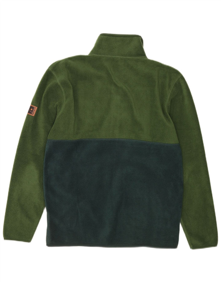 Vintage Herren-Fleecepullover mit Reißverschluss am Hals, Mittelgrünes Farbblock-Polyester