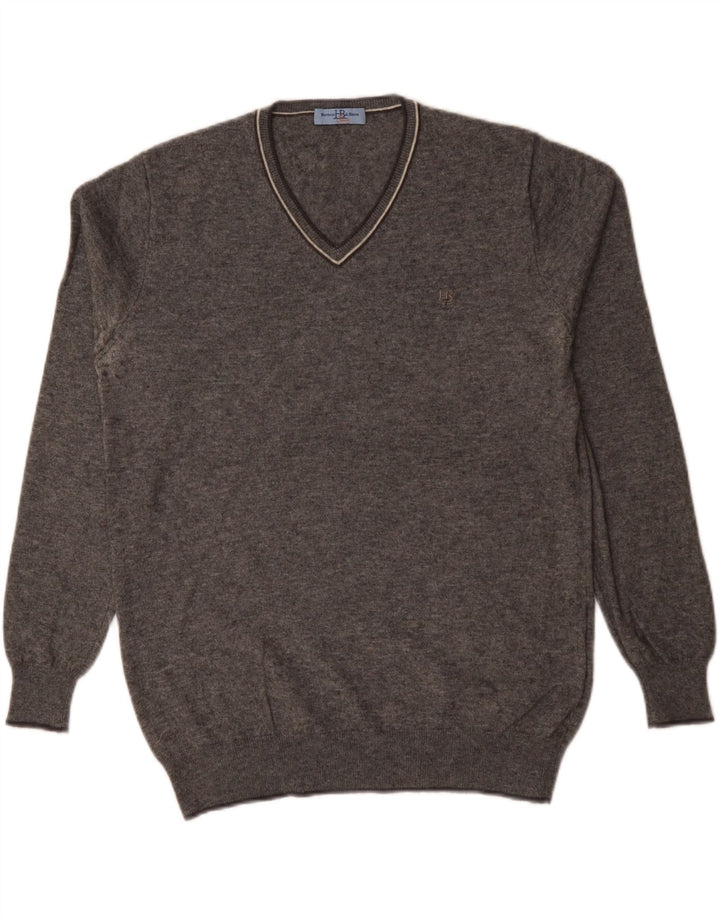 Harmont & Blaine Herren-Pullover mit V-Ausschnitt, große grau gesprenkelte Wolle