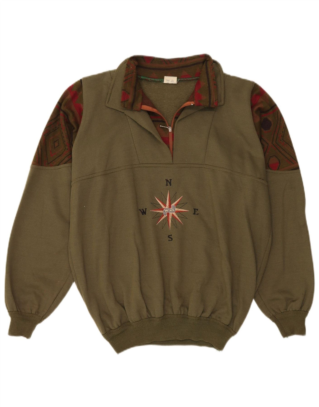 Vintage Herren-Sweatshirt mit grafischem Reißverschluss, groß, Khaki, geometrisch