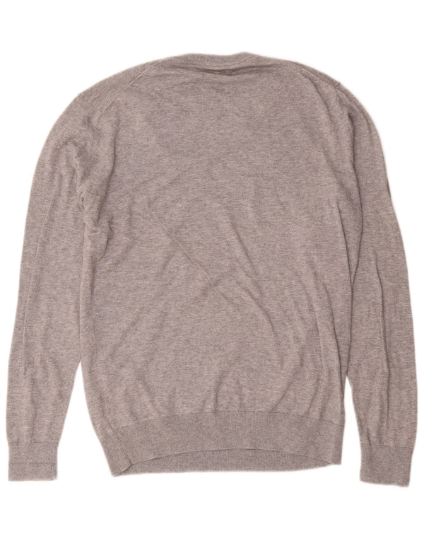 Zara Mens V-Neck Jumper Sweater Large Grey Flecked Cotton