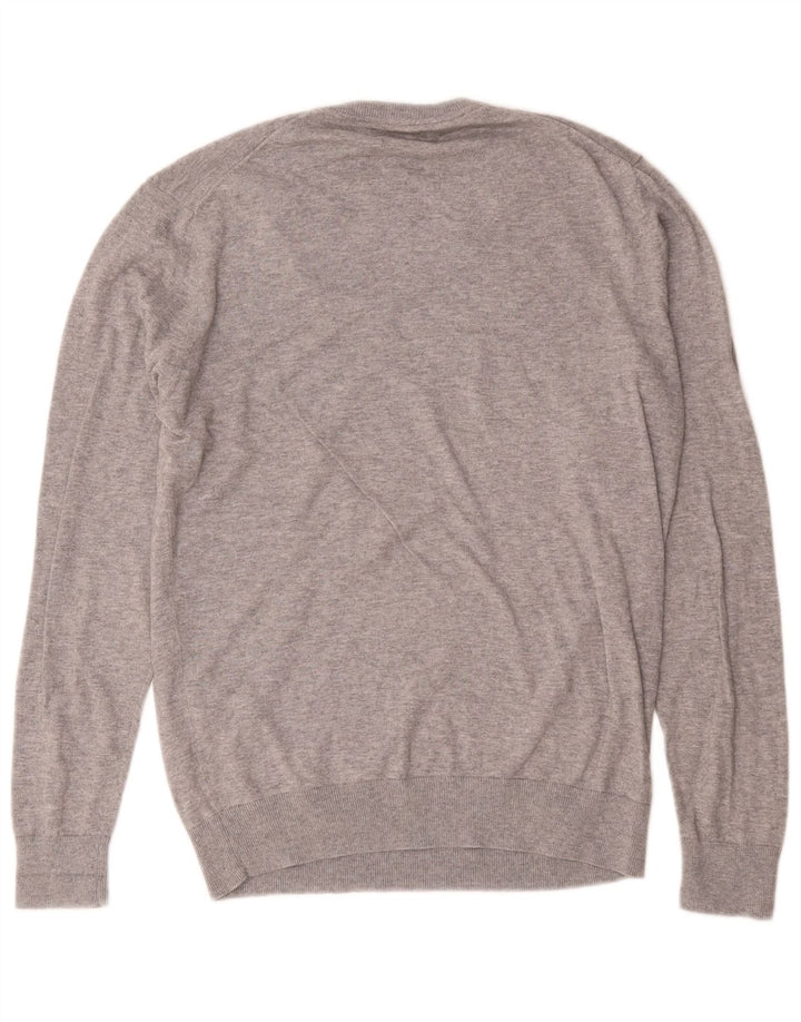 Zara Herren-Pullover mit V-Ausschnitt, groß, grau gefleckte Baumwolle
