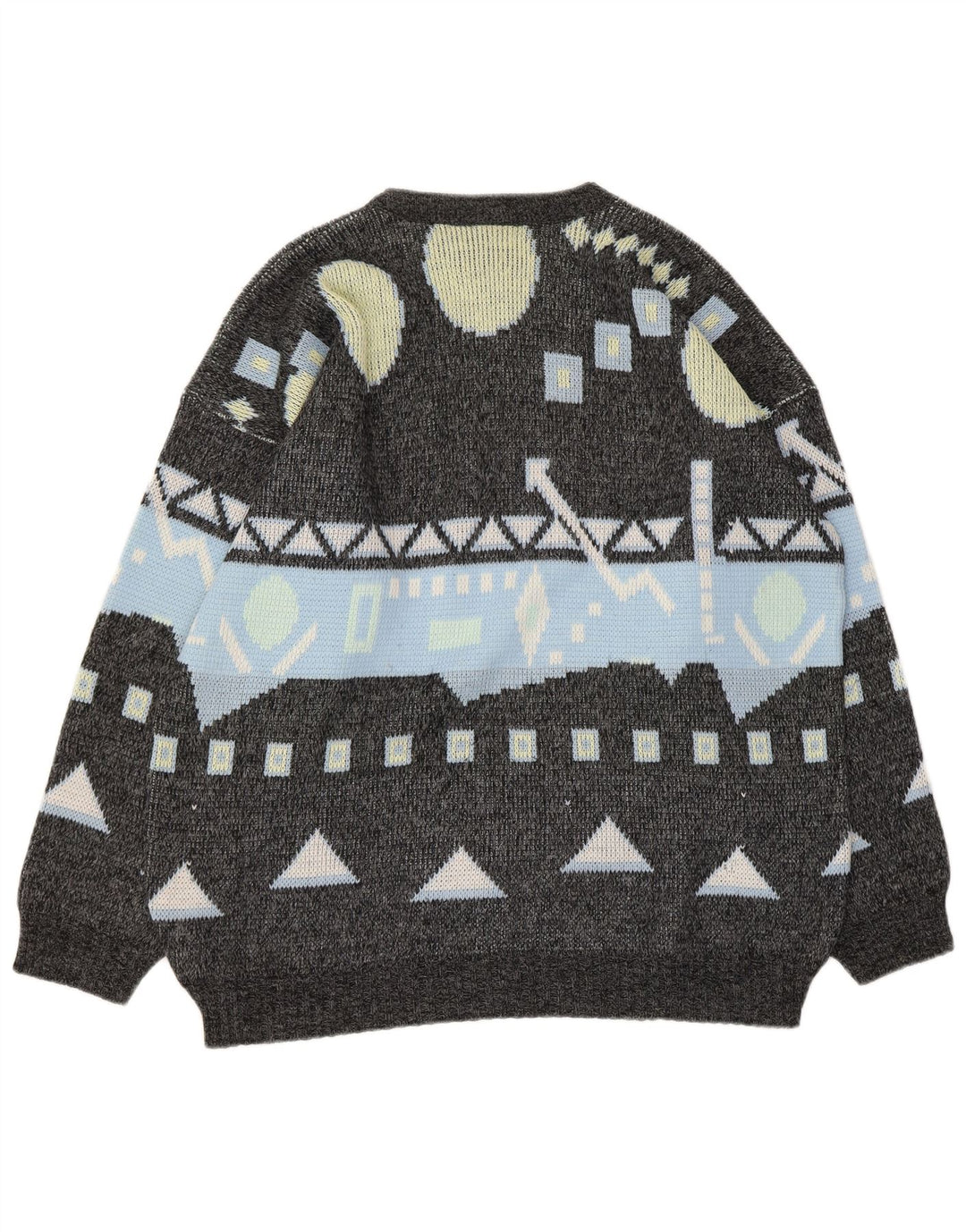 Vintage Herren Pullover mit Rundhalsausschnitt, groß, grau, geometrisch