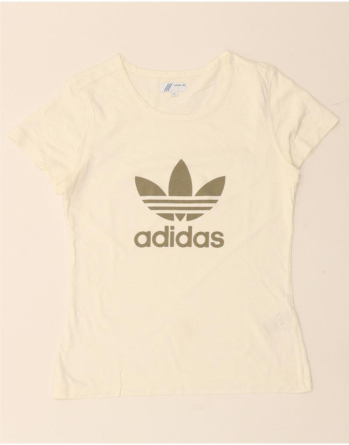 ADIDAS Damen Grafik T-Shirt Top IT 42 Mittelweiße Baumwolle