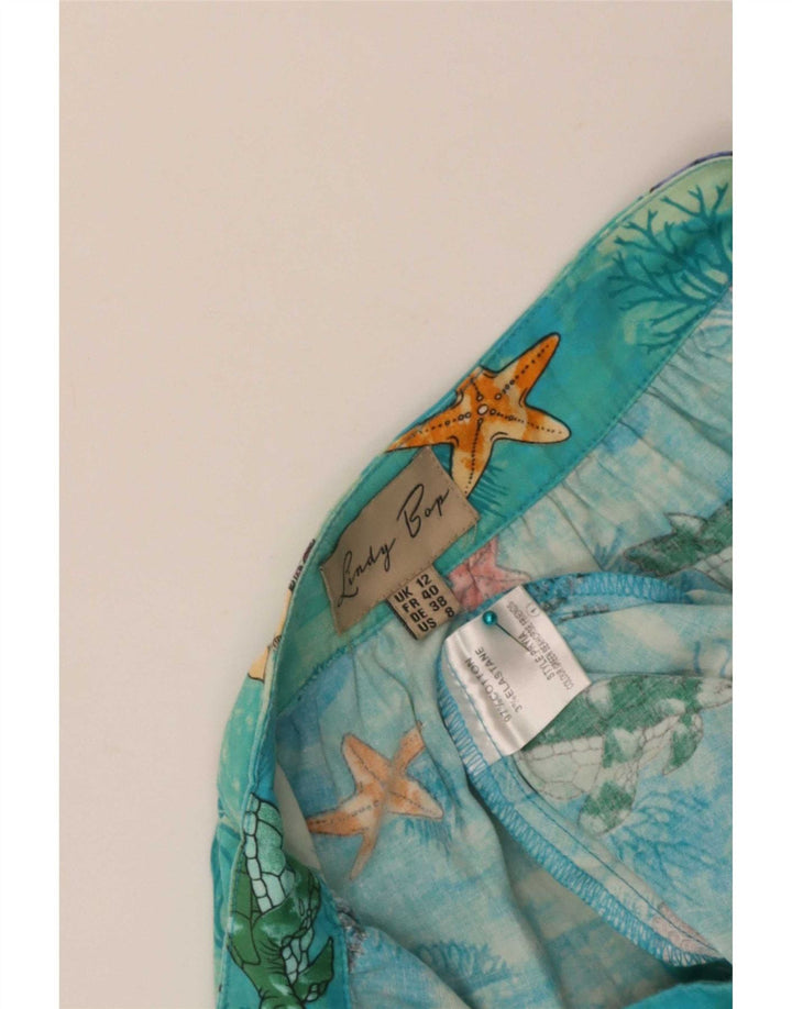 Lindy Bop Womens Abstract Pattern Flared Rock UK 12 Medium W30 Blaue Baumwolle