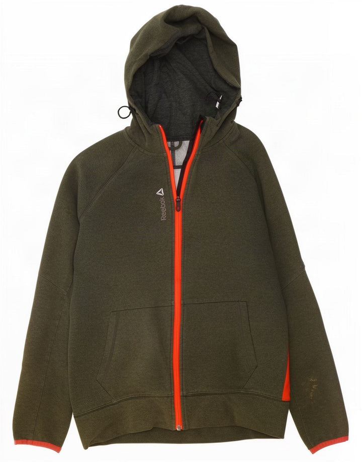 Reebok Herren-Kapuzenpullover mit Reißverschluss, mittelgrüne Baumwolle
