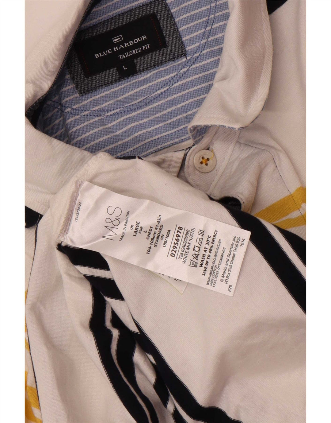 Marks & Spencer Herren Blue Harbor Rugby-Poloshirt, groß, weiß gestreift