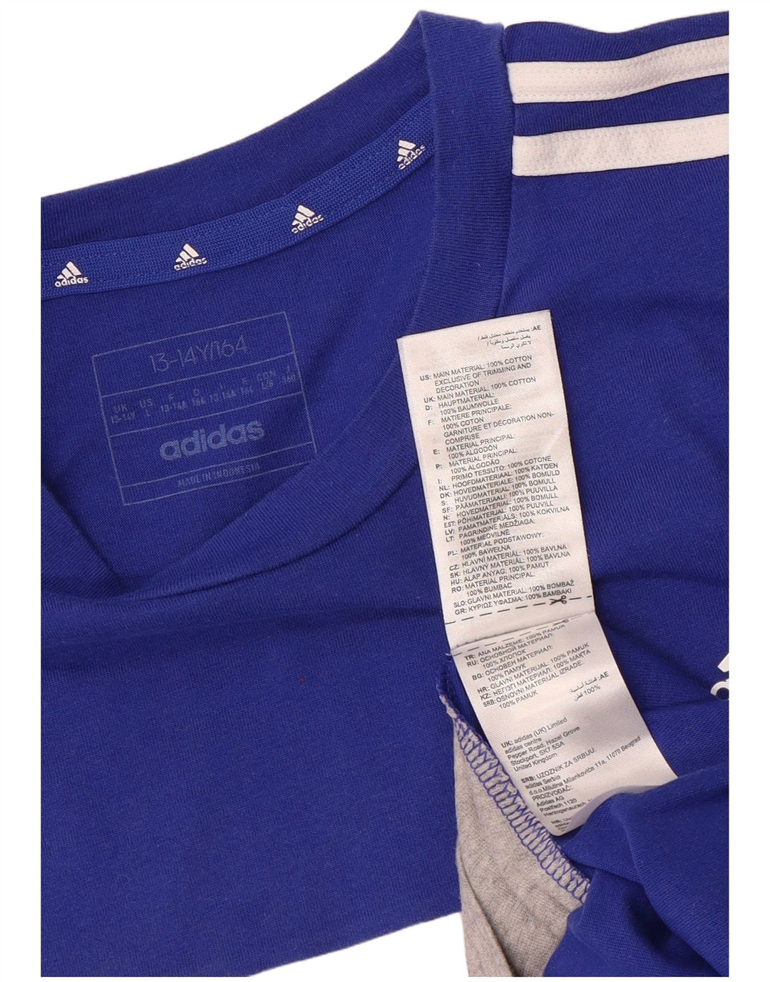 Adidas Jungen T-Shirt Top 13-14 Jahre Blaue Baumwolle