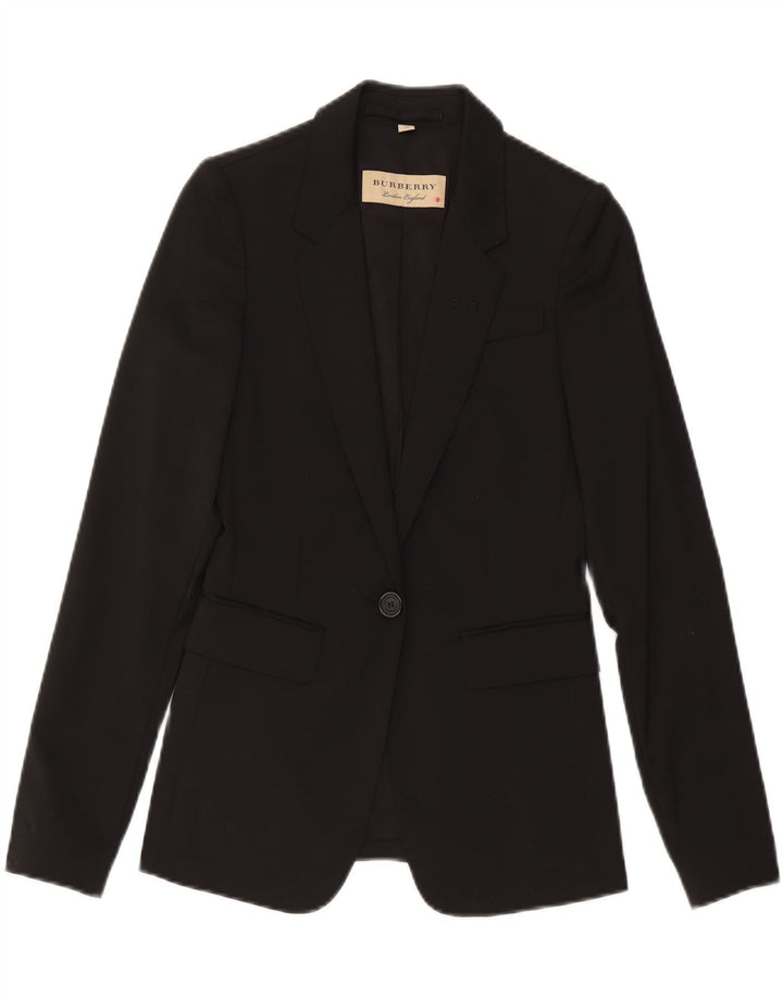 Burberry Damen-Blazer mit 1 Knopf, UK 4 XS, schwarze Wolle, klassisch