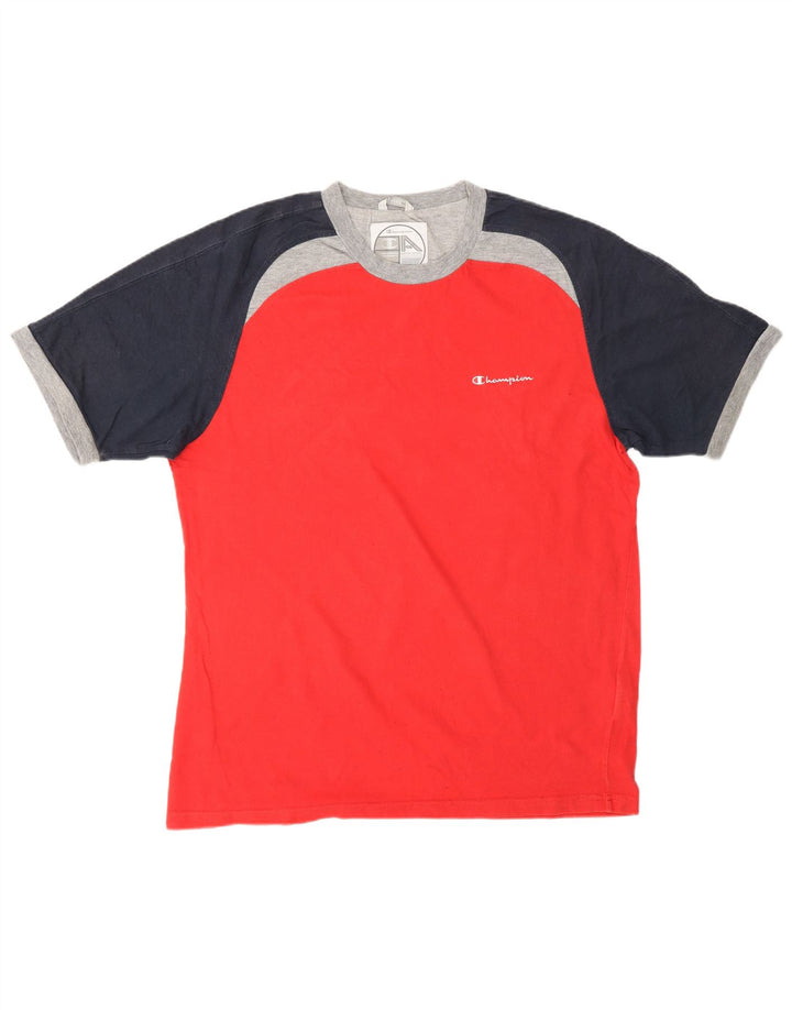 CHAMPION Herren T-Shirt Top XL Rot Colourblock Baumwolle