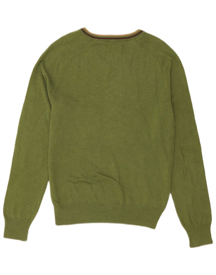 Penguin Herren-Pullover mit V-Ausschnitt, mittelgrün, gestreift, Baumwolle